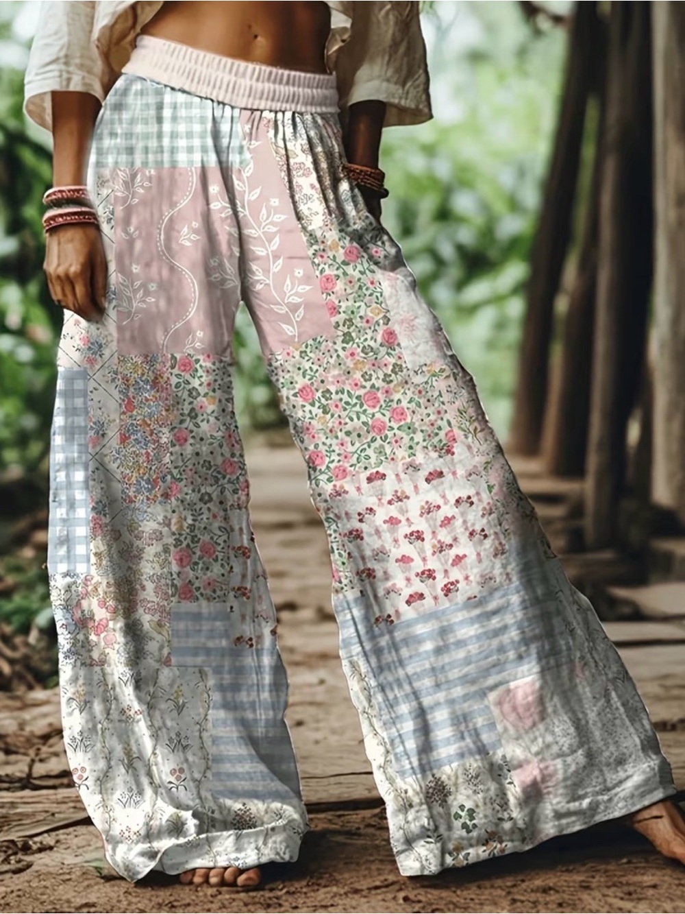 Boho Patchwork Wide-Leg Pants ๐ผ - Picture 1 of 1